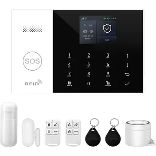 XNY Drahtlose 4G Alarmanlage Haus, WLAN Alarmanlage Wohnung mit APP-Benachrichtigungen, Fenster Tür Sensoren, Bewegungsmelder, Fernbedienungen, Funktioniert mit Alexa und Google Assistant(105-4G-A)