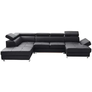 Stylife Wohnlandschaft, Schwarz, Metall, Kombination Echtleder/Lederlook, Rindleder, 6-Sitzer, U-Form, 327x212 cm, Goldenes M, Rücken echt, Hocker erhältlich, Bettfunktion seitenverkehrt Stoffauswahl, Lederauswahl, Wohnzimmer, Sofas & Couches, Wohnlandschaften, Wohnlandschaften in U-Form