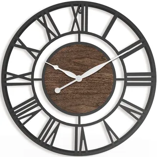 Pytha Sight Wanduhr Groß XXL Wohnzimmer Ohne Tickgeräusche,Große Wanduhr 75cm,Schwarz Vintage Grosse Industrial Walnuss Römische Ziffern Wanduhren für Modern Wohnzimmer,Küche,Büro,Heimdekoration