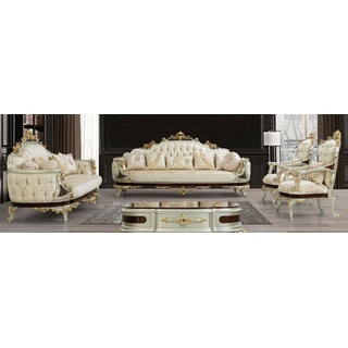Casa Padrino Luxus Barock Wohnzimmer Set Creme / Beige / Dunkelbraun / Silber / Gold - 2 Sofas & 2 Sessel & 1 Couchtisch - Wohnzimmermöbel im Barockstil - Edel & Prunkvoll