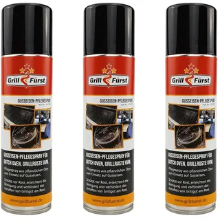 Grillfürst Gusseisen Pflegespray, 3 x 200 ml - Trennspray für Dutch Oven, Gusseisen Grillrost und Gusseisenpfannen, zu 100% aus pflanzlichen Ölen