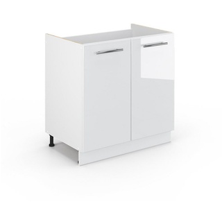 Vicco Spülenunterschrank Küchenunterschrank 80 cm Fame-Line Weiß hochglanz weiß