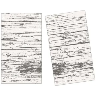 Primedeco Herd-Abdeckplatte Herdabdeckplatte Spritzschutz aus Glas Vintage Holz, Glas, (2 tlg) weiß