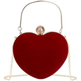 MEGAUK Herz Umhängetasche Heart-Shaped Handtasche Braut Kleid Kleine Abendtasche Elegant Schultertasche Henkel Clutch mit Zusatzkette für Prom Party Hochzeit - Einheitsgröße