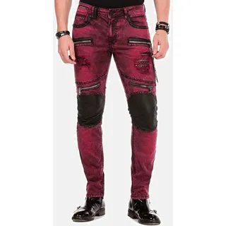 Slim-fit-Jeans CIPO & BAXX "Jeans", Herren, Gr. 31, Länge 34, rot (burgundy), 98% Baumwolle;2% Elasthan, unifarben, casual, slim fit lang, Jeans, mit Nieten und dekorative Reißverschlüssen, CD-481