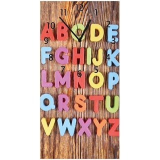 Wallario Wanduhr Bunte Buchstaben - Alphabet auf Holz (Glasuhr)
