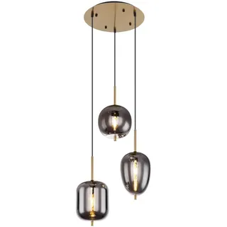 GLOBO LIGHTING LED Pendelleuchte, Leuchtmittel stufenweise über Wandschalter dimmbar, LED wechselbar, warmweiß, Cluster Rauchglas dreiflammig Glas-kugel hängend im Treppenhaus, Ø46cm schwarz