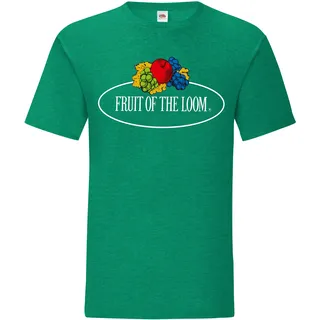 Fruit of the Loom Iconic 150 T-Shirt mit Vintage-Logo auf der Brust, retro grün meliert - Vintage-Logo groß, S