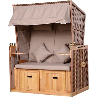 Outsunny Strandkorb mit Sitzhocker und Klapptisch, Volllieger Gartenliege mit Getränkehaltern, PE Rattan Beige 118x79x160 cm für entspannte Stunden   Aosom.de