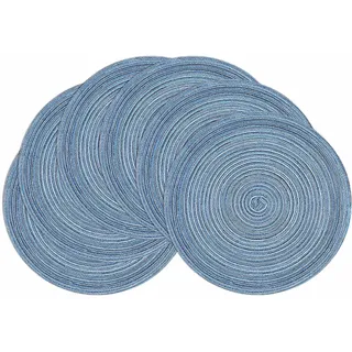 SHACOS 6er Set Tischsets Abwaschbar Rund, Platzsets Blau Geflochten, Schmutzabweisend, Hitzebeständig, Tischmatten, Platzdeckchen Abwaschbar, Blau