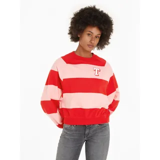Sweatshirt TOMMY JEANS "TJW RLX LETTERMAN STRP CREW EXT" Gr. M (38), pink (tickled pink, multi) Damen Sweatshirts mit allover Colorblock Streifen