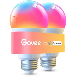 Govee Smart Glühbirne E27, 1000LM RGBWW Led Lamp App dimmbar, Wi-Fi & Bluetooth Smart Bulbs 75W, 54 Szenen, 16 Millionen DIY-Farben, Funktioniert mit Alexa & Google Assistant, 2 Stück