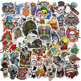 50 Stück Totenkopf-Aufkleber für Laptops, keine Wiederholung, abnehmbare Vinyl-Aufkleber für Wasserflasche, Skateboard, Gepäck, Aufkleber für Jungen und Mädchen