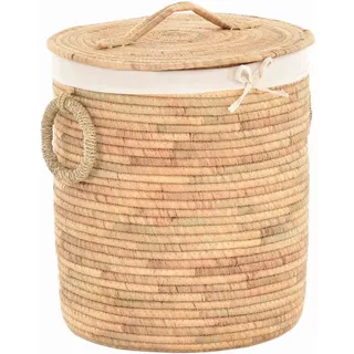 Krines Home Wäschekorb Seegras Wäschekorb Wäschetonne rund Wäschesammler (Natur, Ø38cm), mit Deckel und Inlett Natur Seegras beige