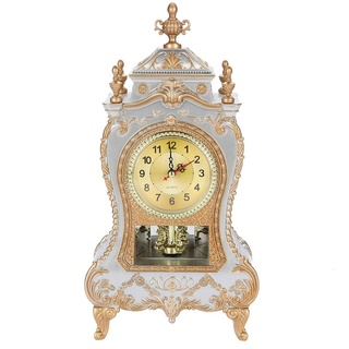 Joyzan Tischwecker, Wanduhr mit Pendel und Glockenspiel, Klassische Vintage-Tischuhr im europäischen Stil, antike Uhr für Zuhause, Wohnzimmer, Schlafzimmer[Weiß]