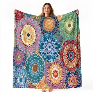 Generisch Bunt Kuscheldecke 150x200 cm - superweiche gemütliche Flauschige Plüschdecke Decke für alle Jahreszeiten, mit Geometrie Kreis Blume Muster für Bett Sofa Reisen und Camping