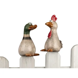 formano Zaundeko 2er-Set Gans und Huhn 18 + 20 cm Figur Steinzeug zum Aufstecken handbemalt Lustige Zaunfiguren für Garten Balkon Terrasse wetterfest Sommerliche Gartendeko