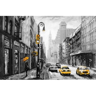Leinwandbild PLACES OF STYLE "New York" Bilder Gr. B/H/T: 120 cm x 80 cm x 2 cm, bunt (grau, gelb) Leinwandbilder
