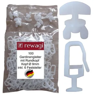 rewagi Gardinengleiter 25, 50, 100 Gardinengleiter mit Rundkopf Ø 9mm & Feststellern 2,4,6, Gardinen, Vorhänge, Gardinenstange, Gardinenschienen, Innenlaufsysteme, (25, 50, 100 Gardinengleiter mit Rundkopf Ø 9 mm & 2, 4, 6 Feststelle)