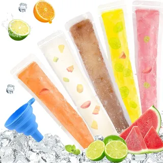 200 Stück Wassereis Tüten, Wassereis, Transparent Einweg-Saft Wassereis Formen Beutel mit Trichter, Wassereistüten, Hausgemacht Eis Am Stiel Beutel für Smoothies Saft Joghurt