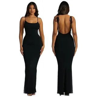 KBRPEY Sexy Kleid Damen Ärmellos Partykleid Kleid mit Kordelzug Bodycon Kleider Neckholder Kleid Rückenfrei kleid Casual Dress Schmales Sommerkleid (Schwarz L) - S-XL
