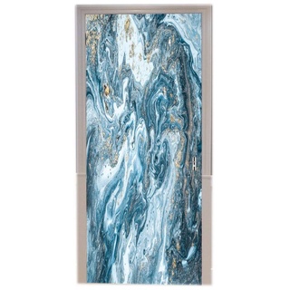 A.Monamour Türtapeten Selbstklebend 3D Luxus-Weiß Und Blau Gemischt Acrylfarben Golden Pulver Effekt Abstrakte Marmor Textur Hintergrund Türtapete Türposter Tapete 77x200cm