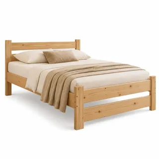 Best For Home - Massivholzbett | Futonbett | Naturholzbett bettgestell | Hochbett aus 100% Naturholz | kopfteil Bett | Bett mit lattenrost Und kopfteil |Seniorenbett | bettgestell (90x200 cm)