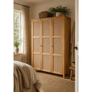 OTTO home Kleiderschrank Hällevik Eiche - aus FSC® Massivholz, Wiener Geflecht mit Soft-Close, 3 Türen– skandinavisches Design. Breite: 156 cm beige