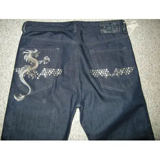 Herren Jeans Hose Diesel Mejo Size W 32-L 30 mit Drachen Print Motiv Blau NEU