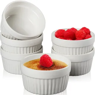 6x Schälchen Ø 9,5cm aus Keramik Ofenfest Creme Brulee Dessertschale Pasteten Tapas Soufflé Auflauf Förmchen (6 Stück)