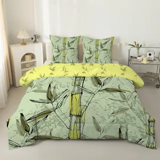 Bambuspflanzen 4 Jahreszeiten Bettdecke 155x220, Orientalische Ästhetik Waschbare Bettdecken ohne Bezug, Grün Ganzjahresdecke Steppdecke - Winter Warm Leicht Pflegeleicht MU&23