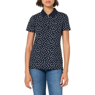 Tommy Hilfiger Damen-Poloshirt mit Punktemuster, Viertelknopf, Sky Captain/Bright White, Mittel - M