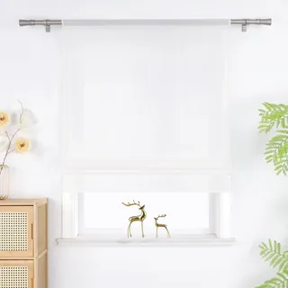 Joyswahl Raffrollo mit Tunnelzug Blickdicht Raffgardinen Uni Wohnzimmer Fenster Vorhänge Ösenrollo für Fenster mit Hakenaufhängung HxB 140 x 80 cm Weiß 1 Stück