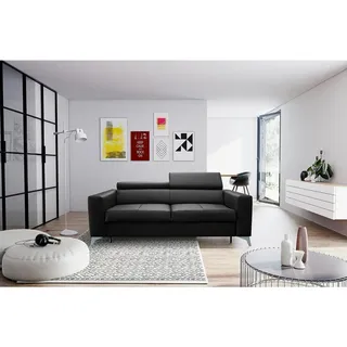 Livetastic Schlafsofa Mondo, Schwarz, Metall, Echtleder, Rindleder, 3-Sitzer, 206x95x101 cm, Made in EU, Liegefunktion, Rücken echt, Wohnzimmer, Sofas & Couches, Sofas, Ledersofas