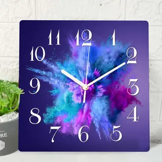 Holzwanduhr, leise, Nicht tickend, lila, blau, rosa, Farbverlauf, abstrakt, Aquarell, Holz, quadratisch, rustikale Küstenwanduhr, Dekoration für Zuhause, Küche, Wohnzimmer, Büro, batteriebetrieben