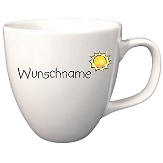 Doriantrade Kaffeebecher Tasse Porzellan Kaffeetasse 400ml Weiß Sonne personalisierbar mit Wunschname Name Namen Geschirr personalisiert