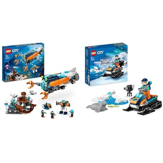 LEGO 60379 City Forscher-U-Boot Spielzeug, Unterwasser-Set mit Drohne & 60376 City Arktis-Schneemobil, Konstruktionsspielzeug-Set