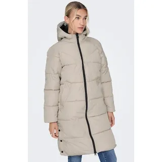 Steppmantel ONLY "ONLAMANDA LONG PUFFER COAT", Damen, Gr. S (36), beige (pumice stone), Web, Obermaterial: 100% Polyester. Futter: 100% Polyester. Wattierung: 100% Polyester, unifarben, casual, lässig geschnitten, Langarm, Mäntel, mit Kapuze