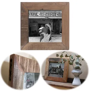 LS-LebenStil Vintage Wand Bilderrahmen Unika - Fundholz Recycelt - Rustikal Braun - 20x15cm - Retro Fotorahmen Leerrahmen für Leinwand Bilder Passepartouts zum Aufhängen Collage Photo Frames