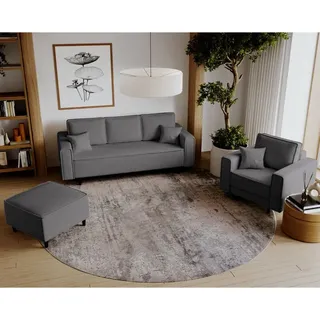 Polstergarnitur Nela - Schlafsofa, Sitzhocker, Sessel - Couchgarnituren - Skandinavischer Stil, Samtstoff (Grau - Lincoln 90)