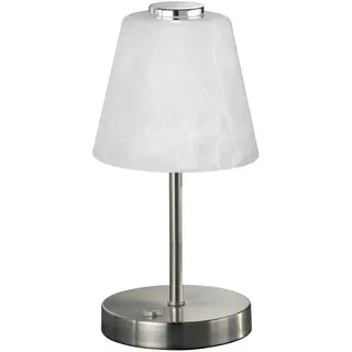 Reality Leuchten LED Tischleuchte Emmy, LED fest integriert, Warmweiß, LED Tischlampe mit Touchdimmer und alabasterfarbigem Glas silberfarben