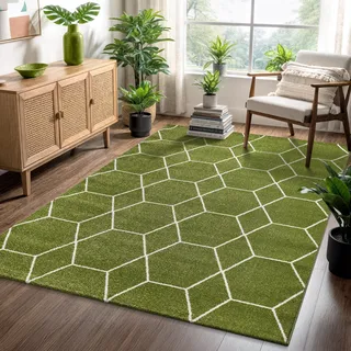 Sanat Trellis Kurzflorteppich 80 x 150 cm Grün
