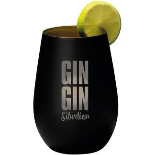 4you Design Gin Tonic Glas mit Spruch GIN GIN Situation – Geschenk für Männer, Frauen zum Muttertag oder Vatertag – Tumbler-Party-Glas aus Kristallglas – sehr bruchsicher – Schwarz-Gold – 465ml