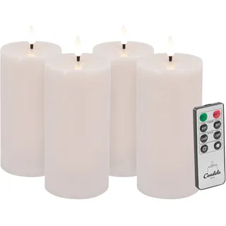 Candela LED Kerzen 4er Set H:15xØ7,5cm Summer Pink rustic Echtwachs mit Fernbedienung Timer Funktion & mehrstufig dimmbar flammenlos Echtwachskerzen Stumpenkerze