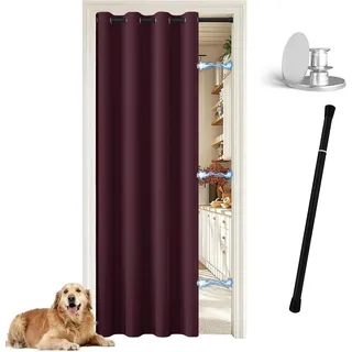 Türvorhang 195x132 cm, burgund, mit Teleskopstange 70-125 cm und Magneten, für Wohnzimmer - Rot