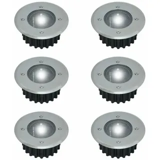 Set Mit 6 In Den Boden Eingelassenen Solar-led-strahlern – Rund – Durchmesser: 85 Mm – Außenseite Beständig Gegen Den Sockel – Vorderseite Aus Edelstahl – 6 Solarlampen – Ip44,