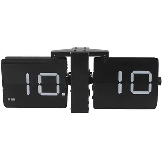 Automatische Flip -Uhr -Mechanik Retro Digital Flip Down Takt Batterie Easy Lesen Sie große Zahlen Schreibtisch Wand Hanging Edelstahl PVC Wohnzimmer Büro Studie (Schwarzer Stand und schwarzer Flip)