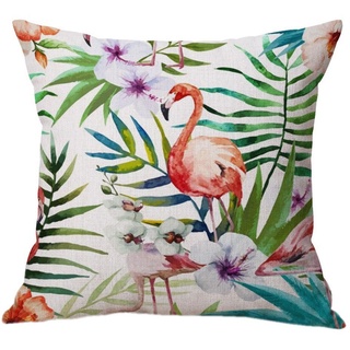 Nunubee Tropics Blatt Blume Flamingo Baumwolle Leinen Kissenbezug 18X18 Kissenbezug Dekokissen Fall Sofa Dekorative