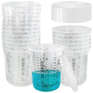 luxuskollektion 20 Stück Lackmischbecher 680ml, Mischbecher, Messbecher Mit Skala Farbmischbecher Aus Kunststoff Rührbecher Farbbecher Mixing Cup Mit 20 Deckel, Fü