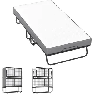LZQ Klappbett 90x2000cm, Gästebett mit Matratze, Stahlrohrrahmen & Universal-Rad, Platzsparendes Klappbares Design, Reisebett für Haus Büro Kran... - Schwarz/Weiß/Grau